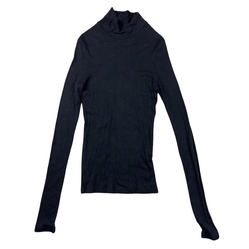 Diesel Ribbed Knit Turtleneck Top Black Size M
